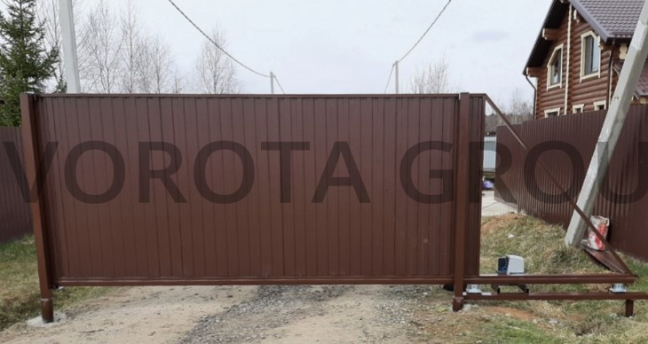 Откатные ворота на винтовых сваях для дачи 1600х3000