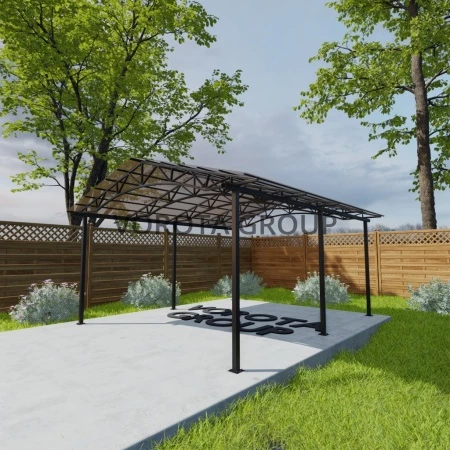 Двухскатный навес с арочным основанием коричневого цвета, монолитный поликарбонат 4500*12000